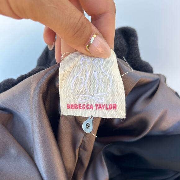 Rebecca Taylor Wool Angora Leopard Velvet Belted Coat Black 6 Puffy Voluminous - Picture 3 of 13